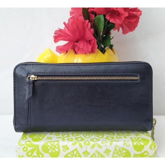 Fossil Black Smooth Leather Zip Around Credit Card Long Wallet - Picture 3 of 15